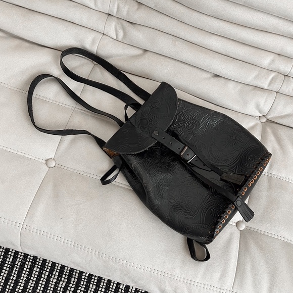 Rare True Vintage 70's Genuine Leatherwork Black Western Satchel Backpack Mexico - Picture 6 of 10